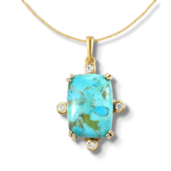 Artisan Jewelry - 🔥PRICE DROP🔥NWT TURQUOISE & WHITE ZIRCON PENDANT IN GOLD  STERLING SILVER